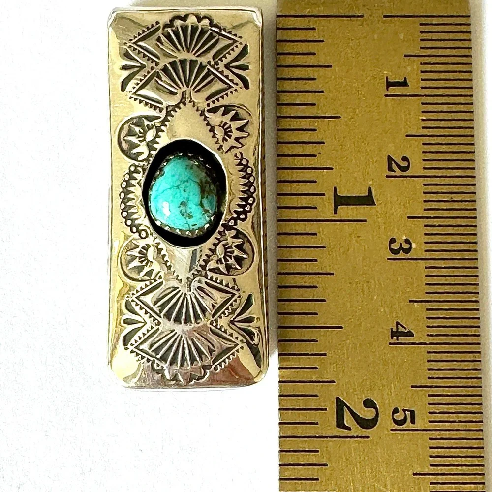 Navajo Turquoise Money Clip Sterling Mens Gift Handmade Skeets Shadowbox Stamped